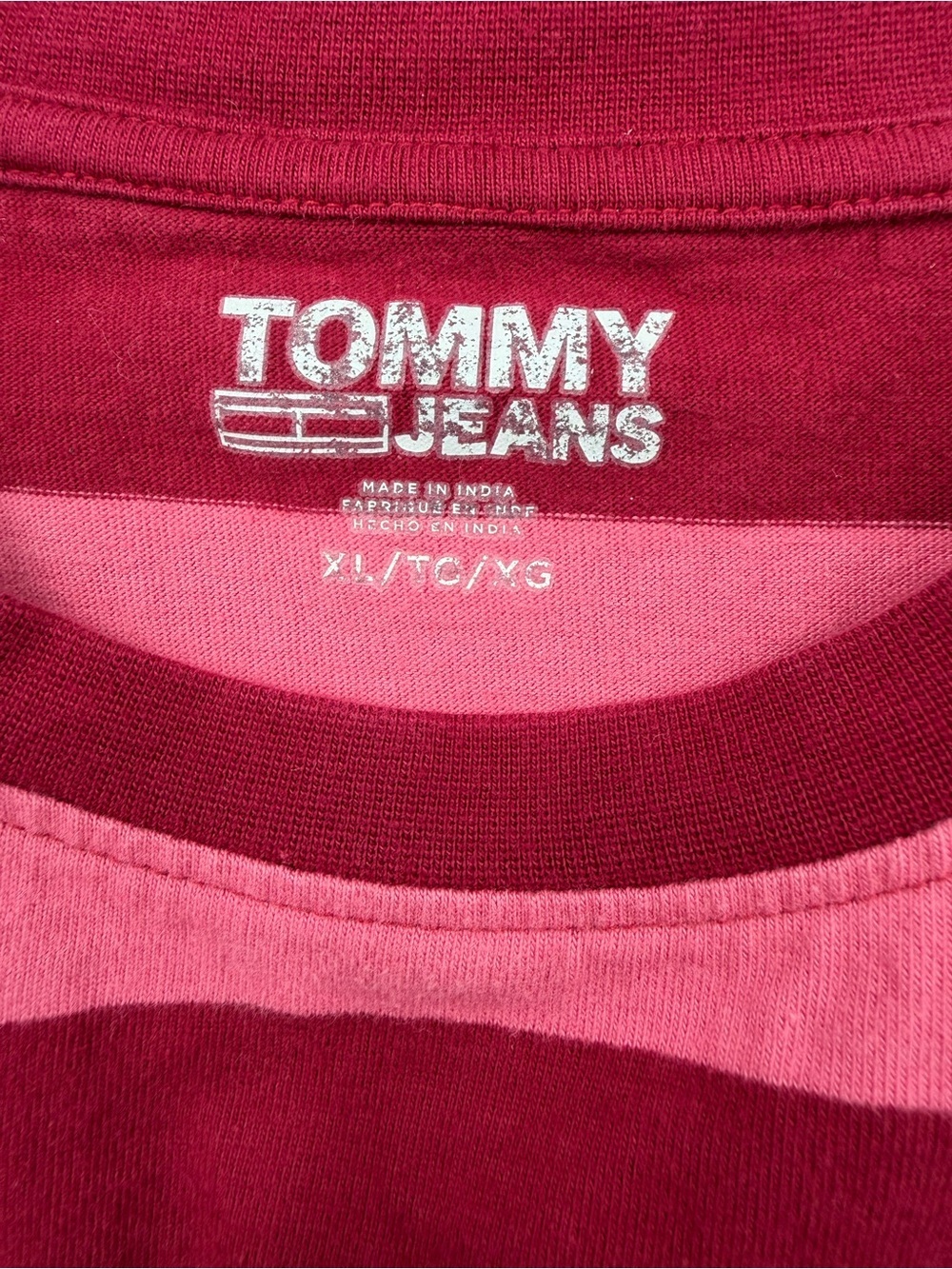 Tommy Hilfiger Tommy Jeans Collegiate T-Shirt Red & Pink Striped Tee - Picture 4 of 9